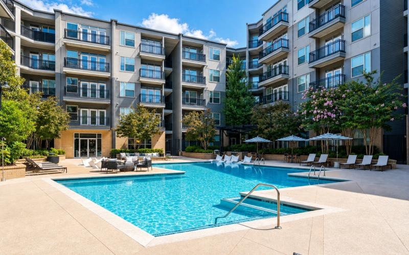 a swimming pool in a courtyard